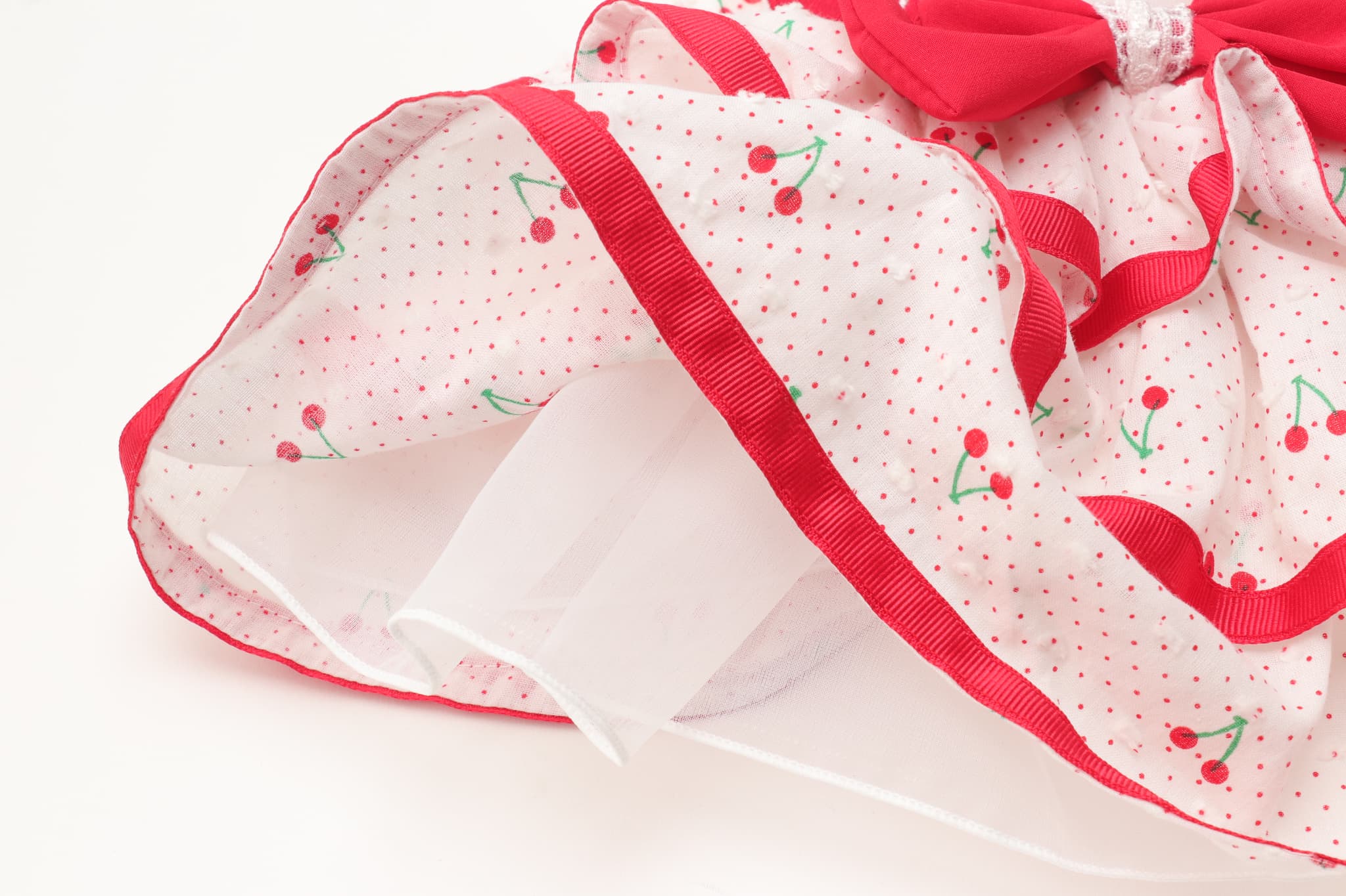 犬 犬服 春夏 さくらんぼフレアーワンピース レース さくらんぼアップリケ チェリー かわいい フリフリ 軽い 涼しい 小型犬 女の子 レッド ピンク 01-1155