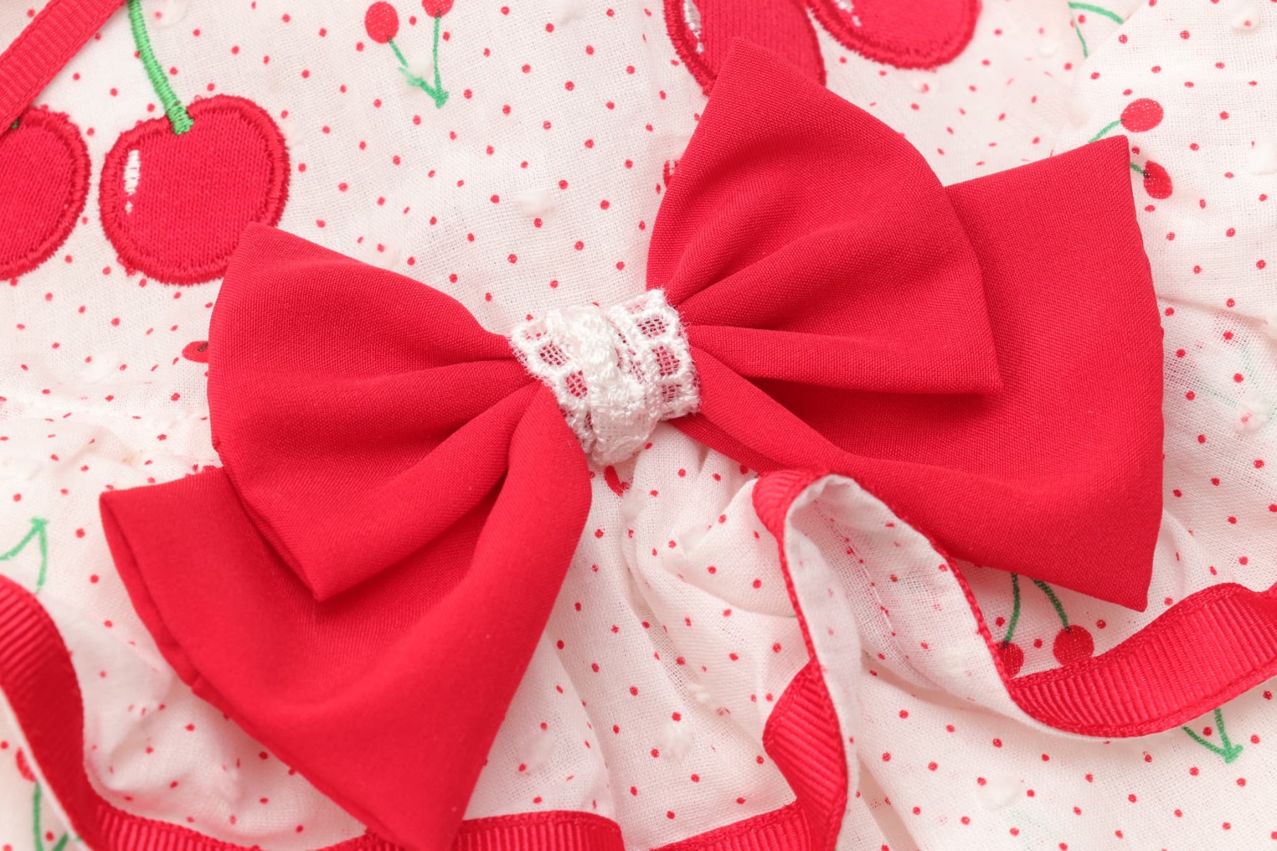 犬 犬服 春夏 さくらんぼフレアーワンピース レース さくらんぼアップリケ チェリー かわいい フリフリ 軽い 涼しい 小型犬 女の子 レッド ピンク 01-1155