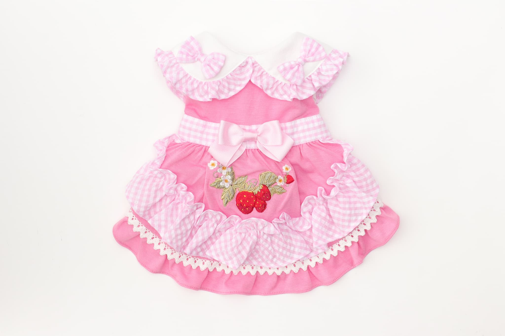 レトロいちごギンガムフリルワンピース