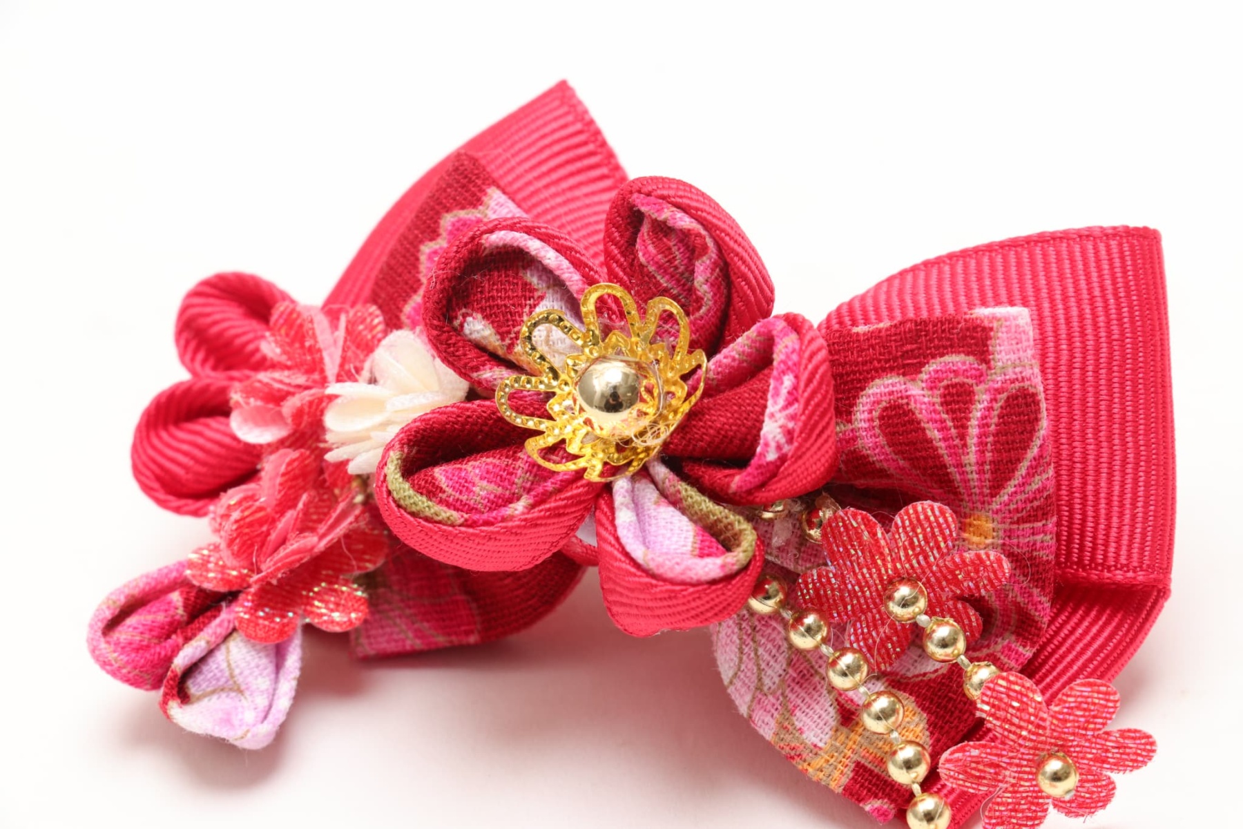 和ロリつまみ細工バレッタリボン