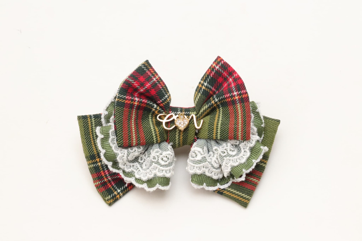 タータンチェックフリルバレッタリボン