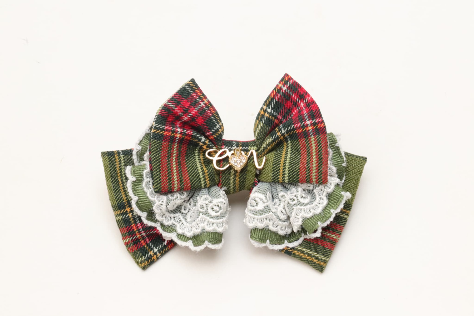 タータンチェックフリルバレッタリボン