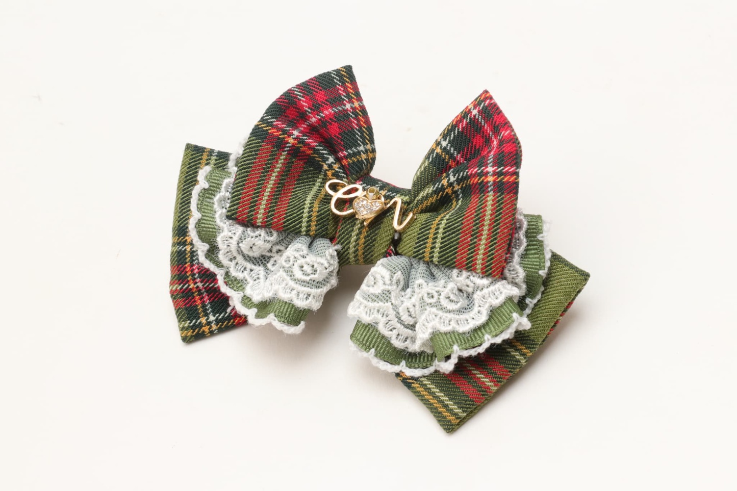 タータンチェックフリルバレッタリボン