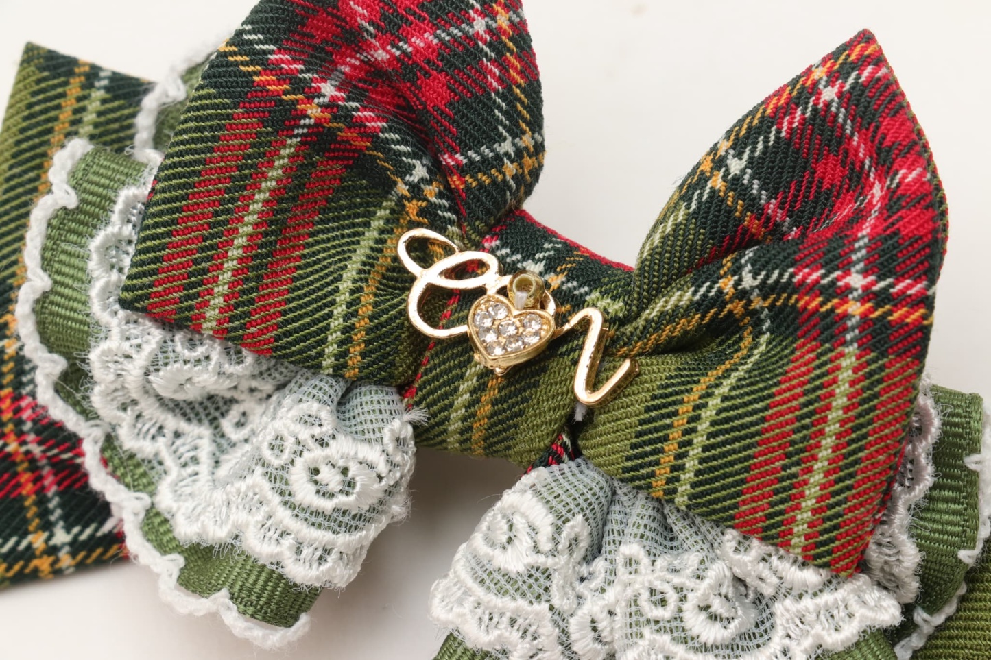 タータンチェックフリルバレッタリボン