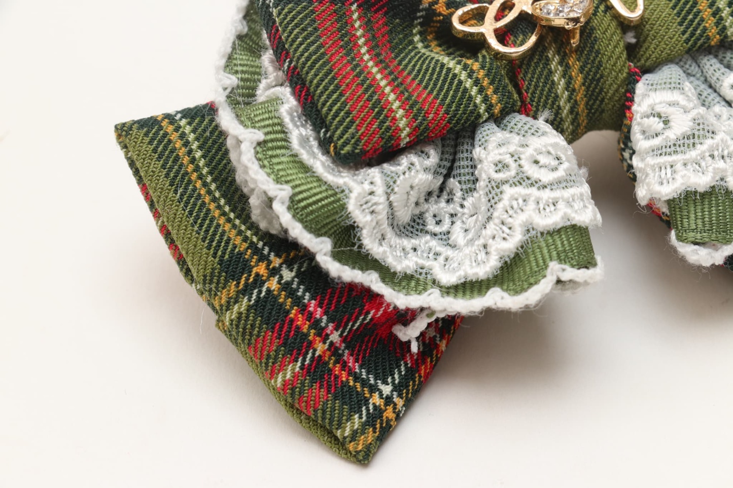 タータンチェックフリルバレッタリボン