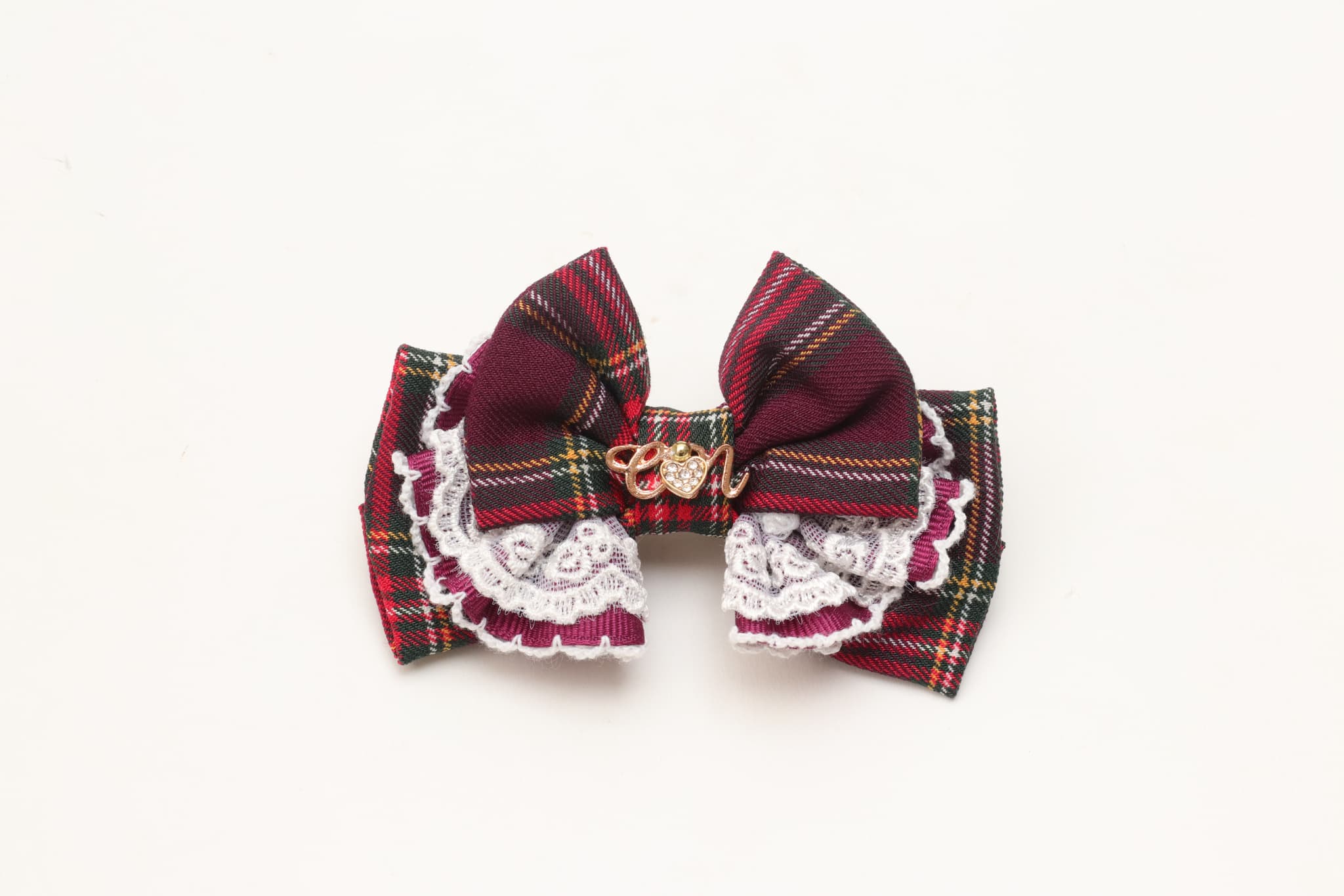 タータンチェックフリルバレッタリボン