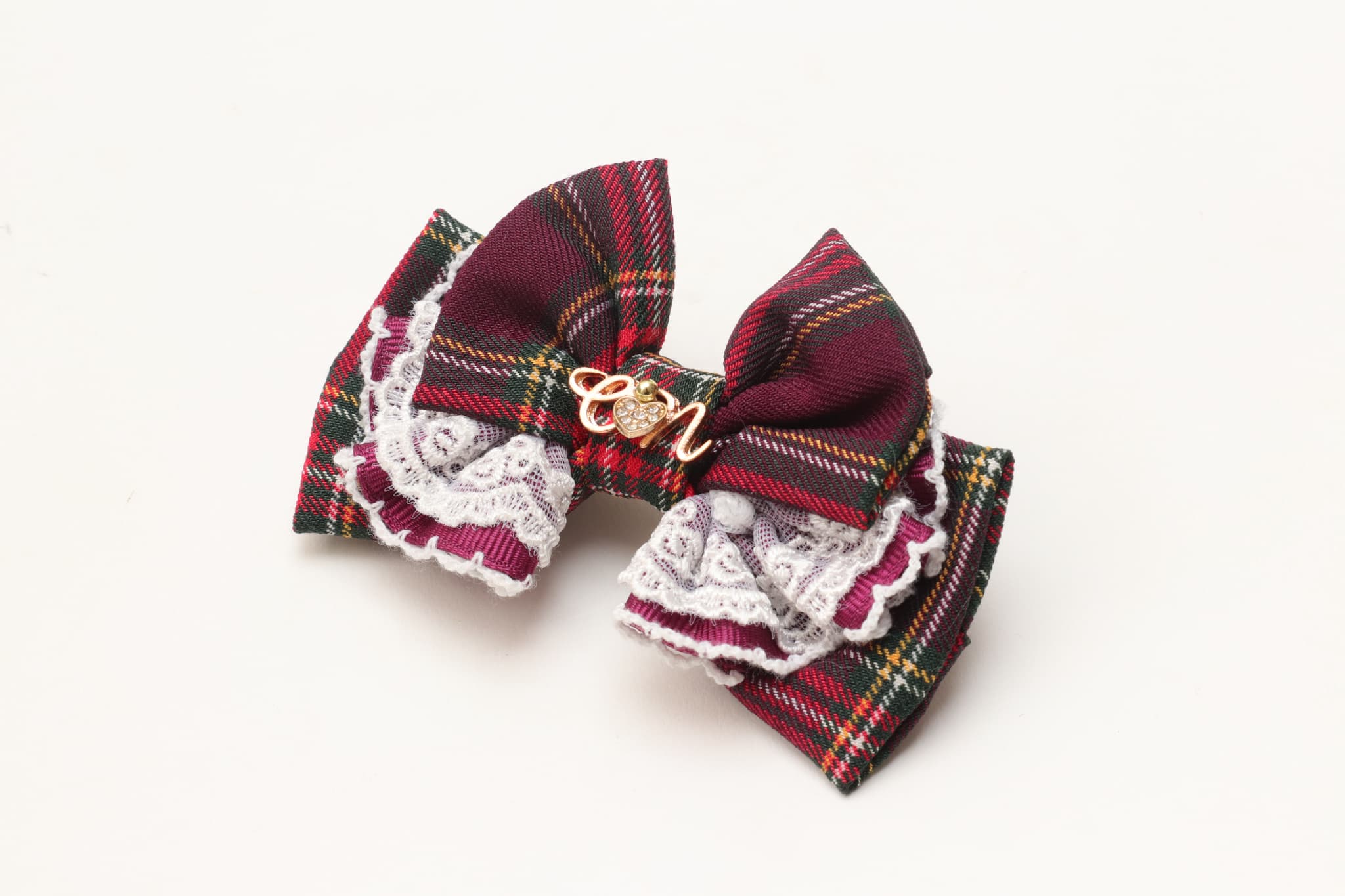 タータンチェックフリルバレッタリボン