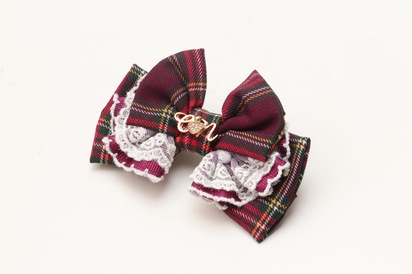 タータンチェックフリルバレッタリボン