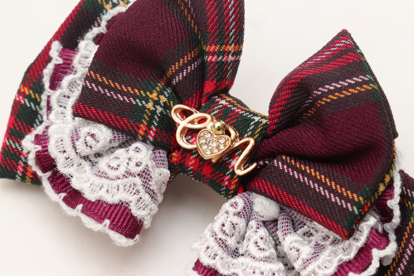 タータンチェックフリルバレッタリボン