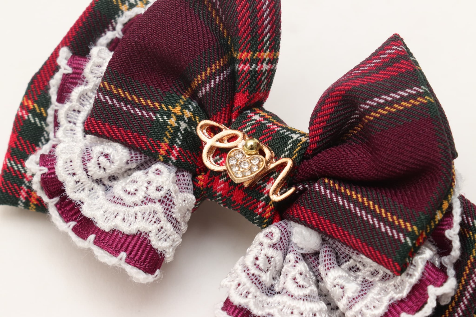 タータンチェックフリルバレッタリボン