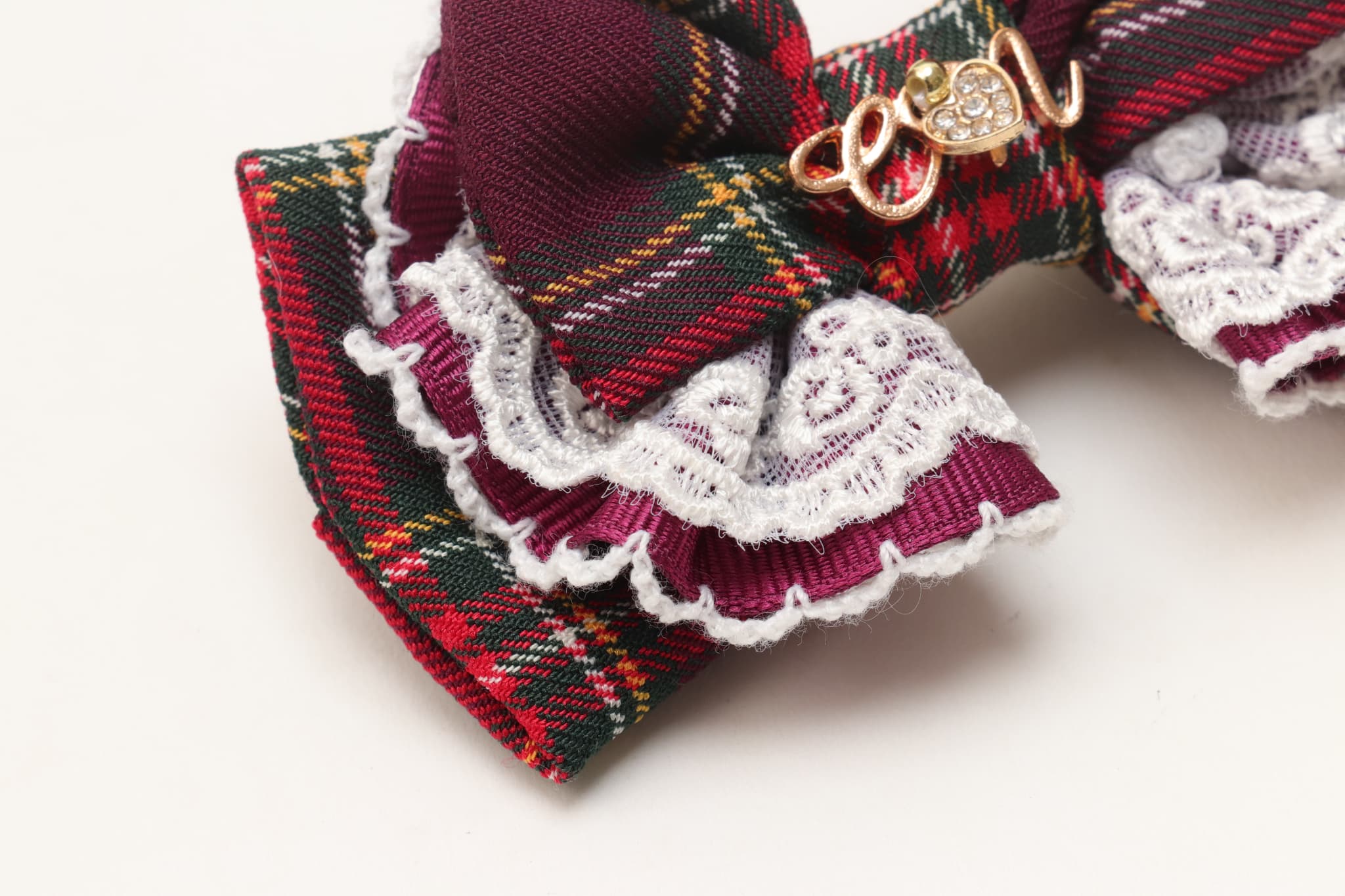 タータンチェックフリルバレッタリボン