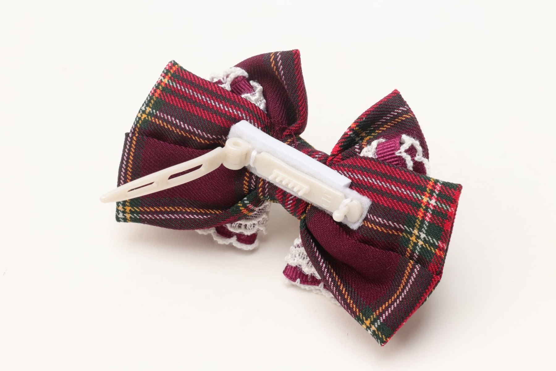 タータンチェックフリルバレッタリボン