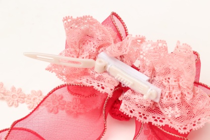 LB-322いちごオーガンジーフリルバレッタリボン レッド