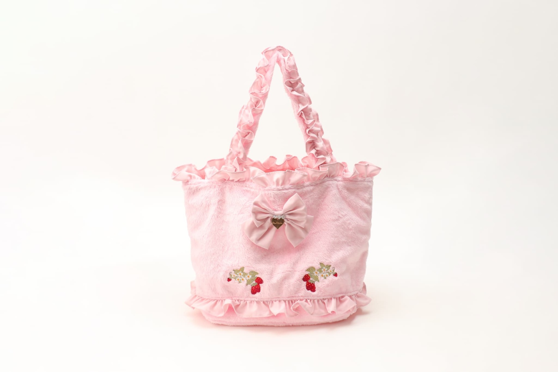 BK-011 ホイップいちご刺繍フリルバッグ　Mサイズ