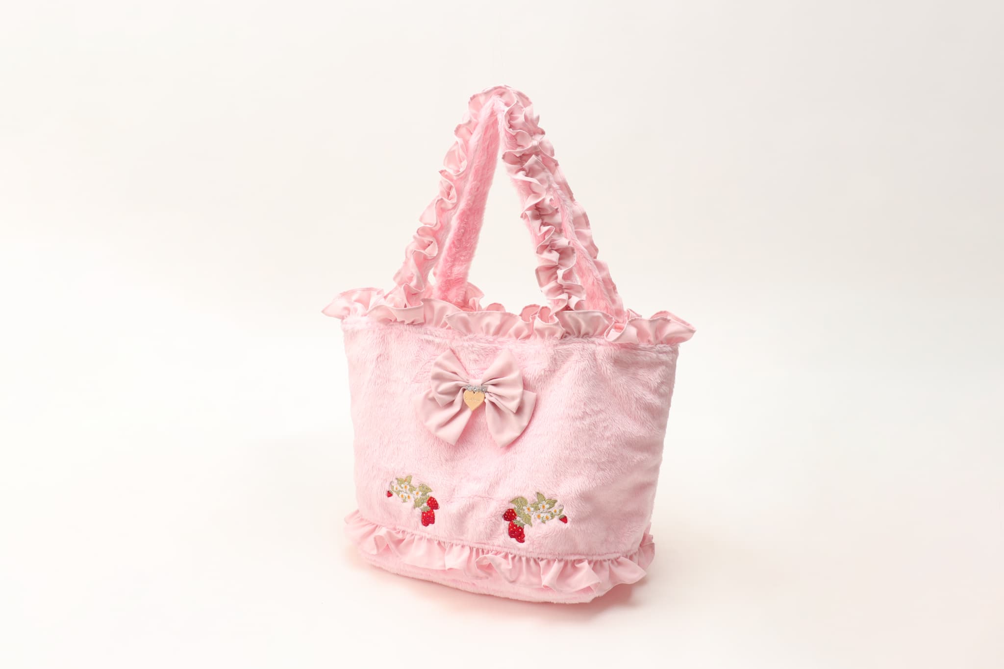 BK-011 ホイップいちご刺繍フリルバッグ　Mサイズ