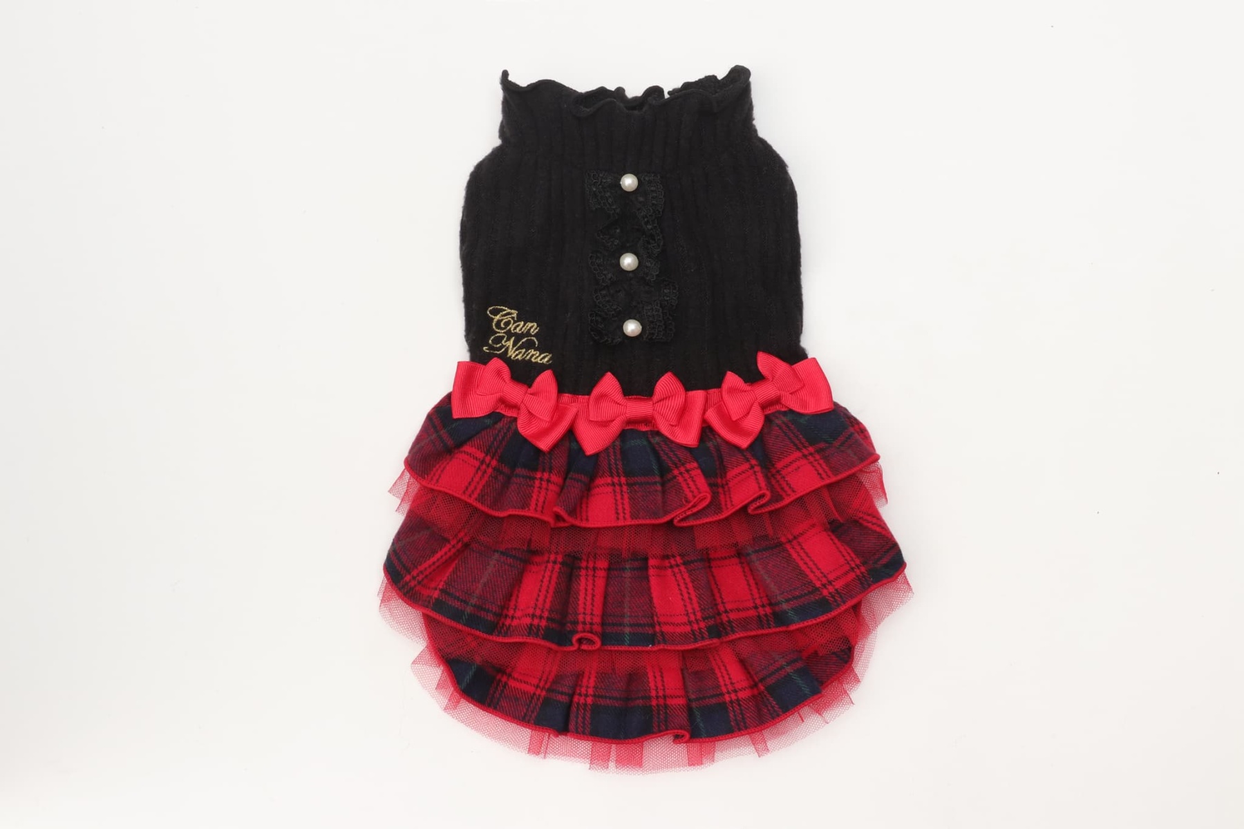 リブ×タータンチェックドッキングワンピース