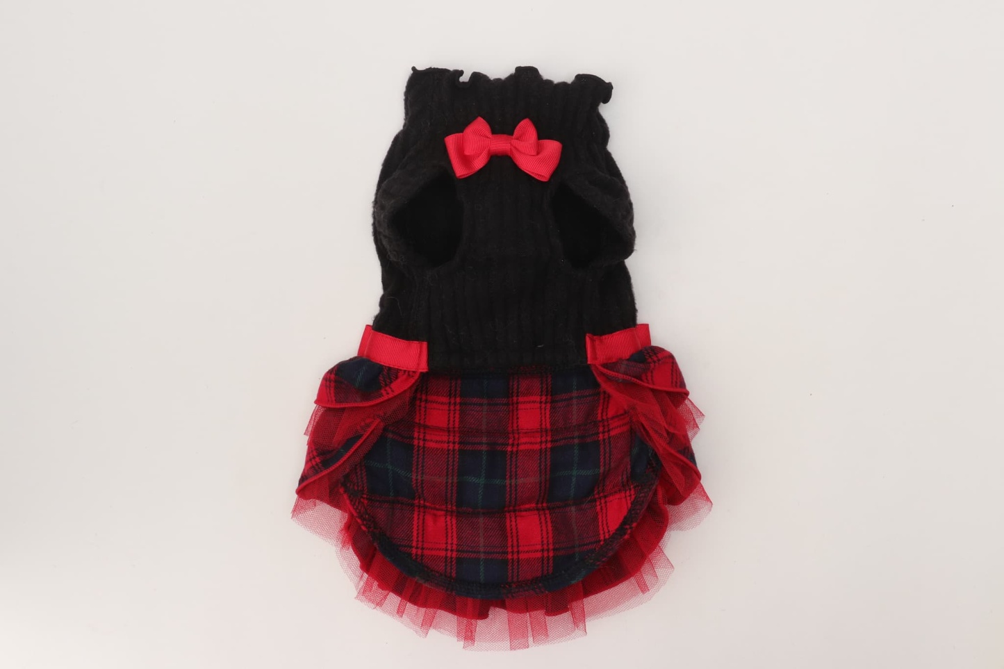 リブ×タータンチェックドッキングワンピース