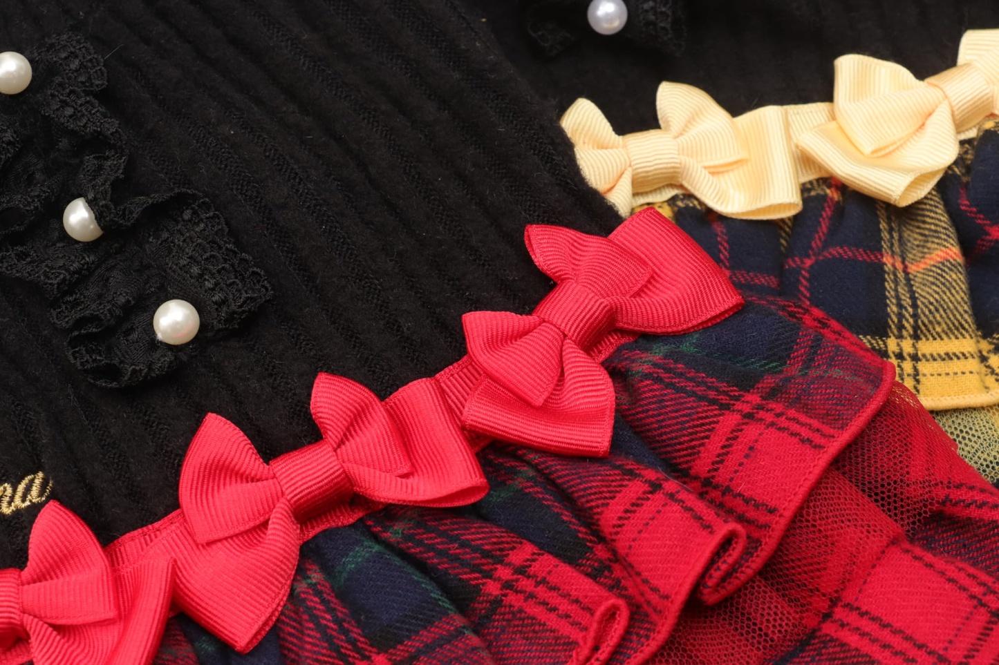 リブ×タータンチェックドッキングワンピース