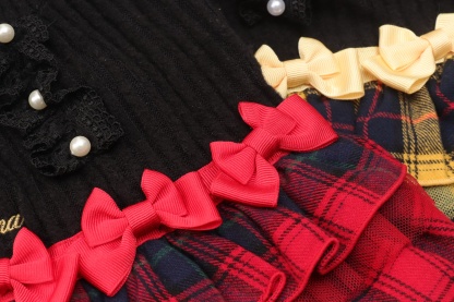 リブ×タータンチェックドッキングワンピース