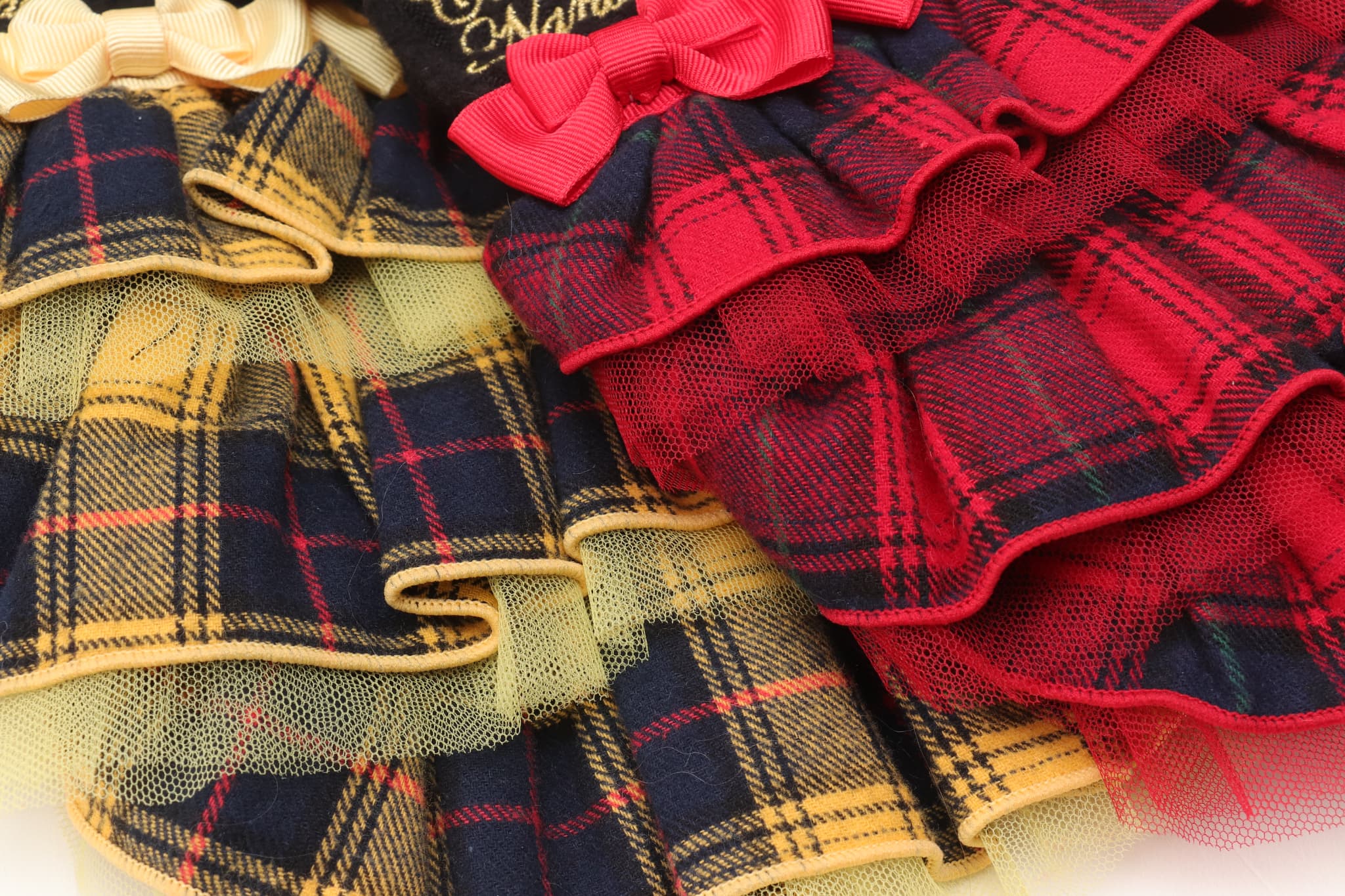 リブ×タータンチェックドッキングワンピース