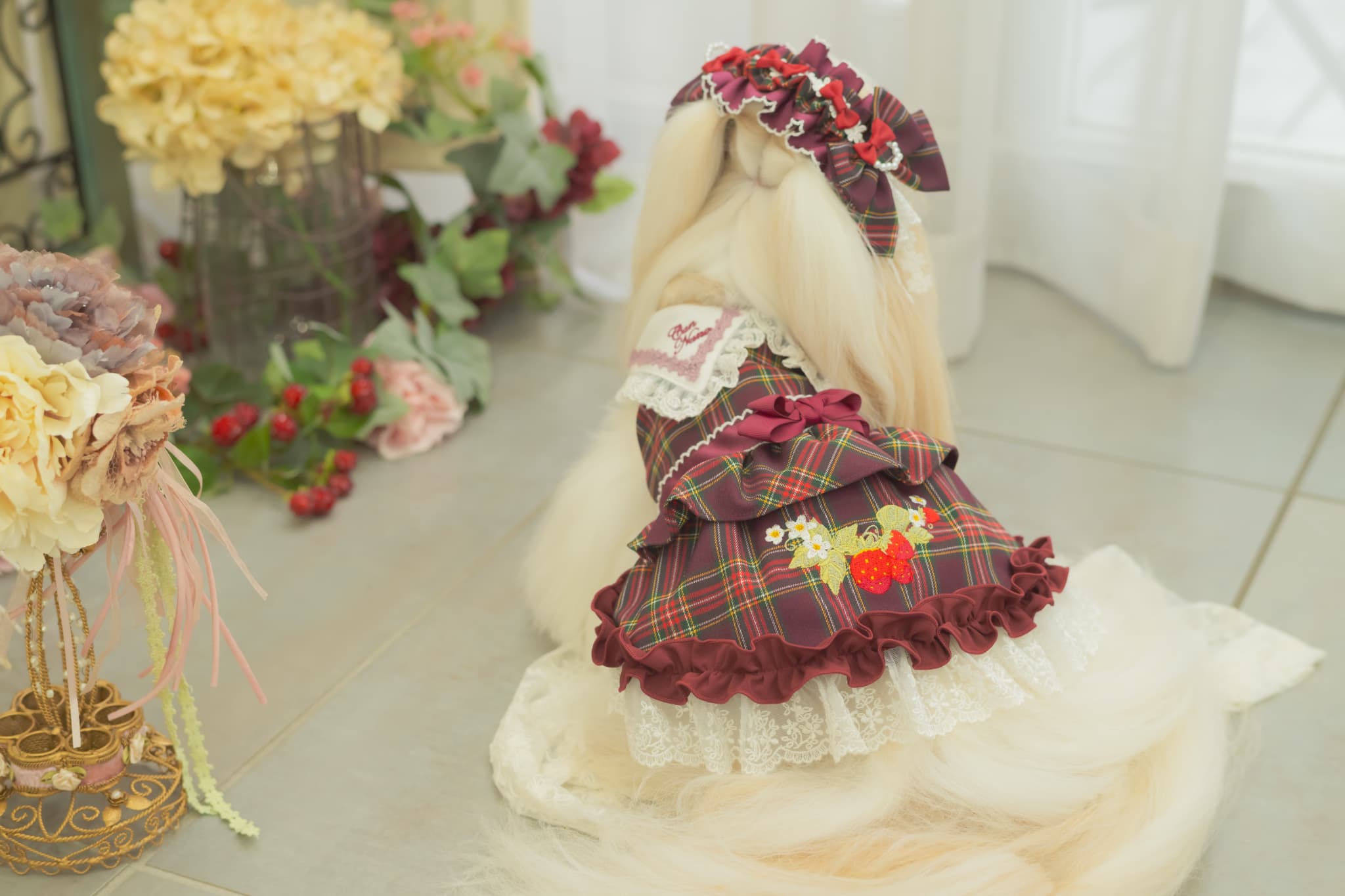 美品きゃんナナレトロいちごタータンチェックワンピースS＋Mサイズ レトロいちごタータンチェックワンピース ワインレッド – 【公式