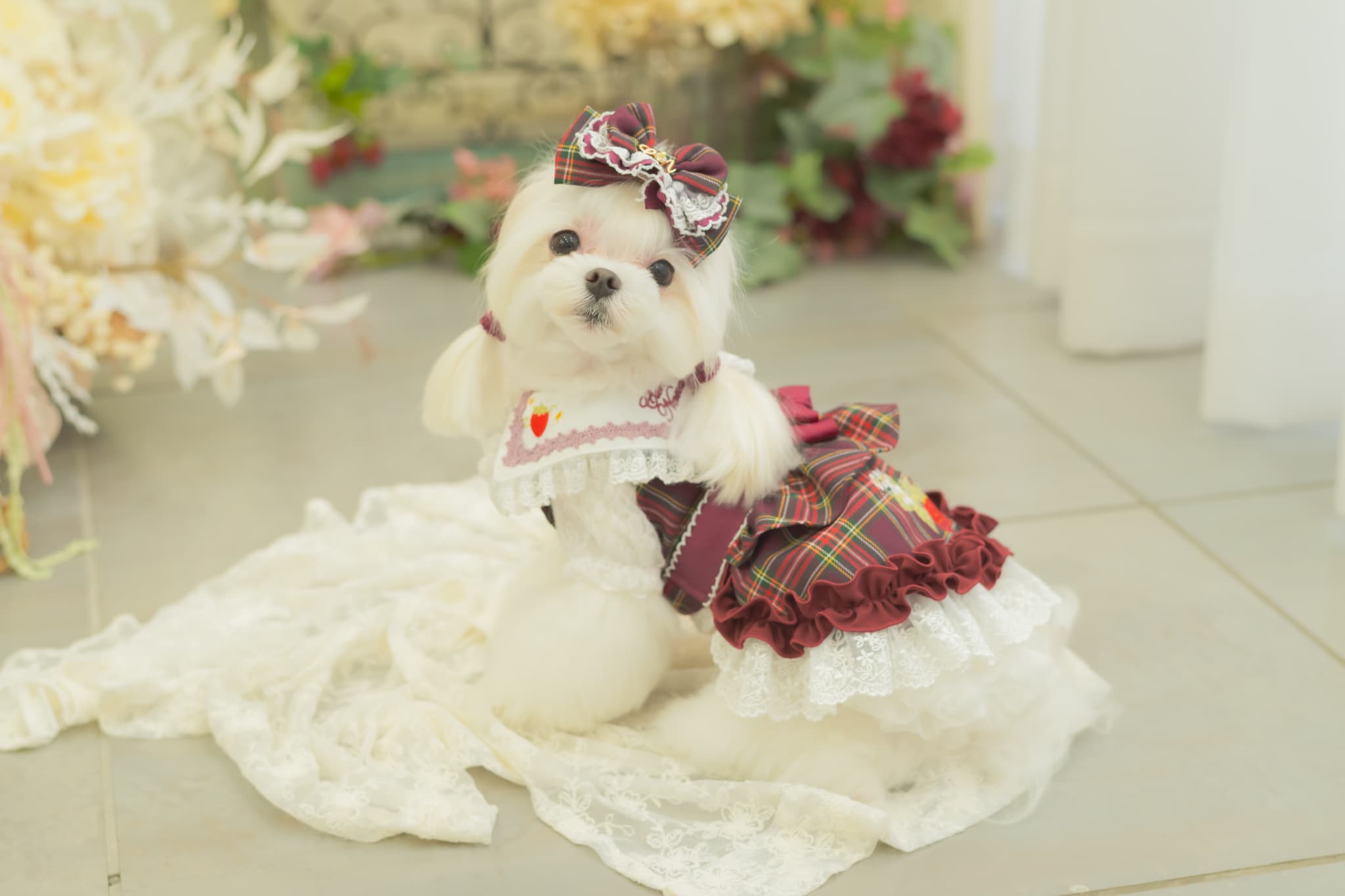 タータンチェックフリルバレッタリボン