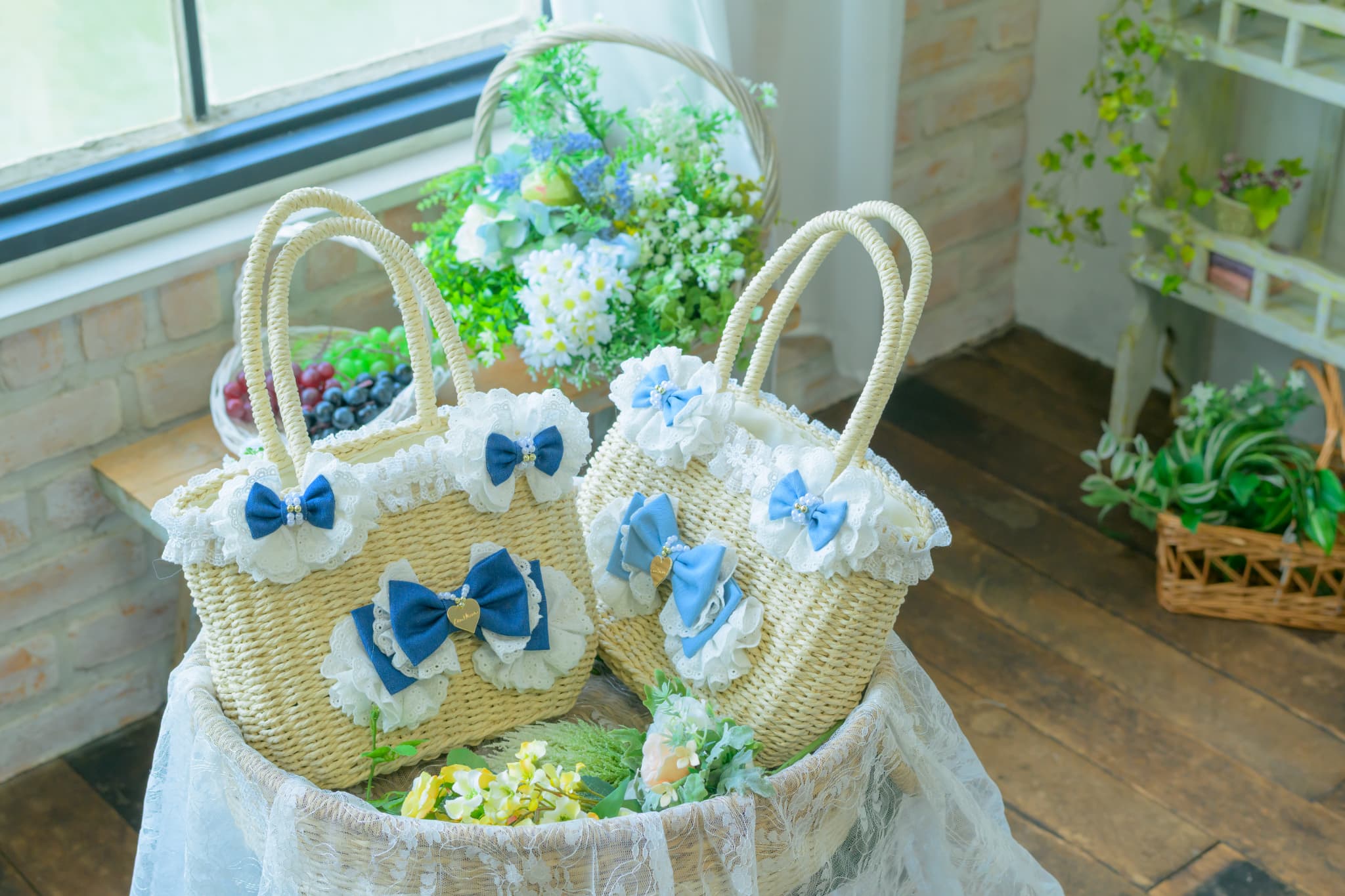 BK-008ﾃﾞﾆﾑﾊﾞﾚｯﾀ付きかごﾊﾞｯｸﾞ