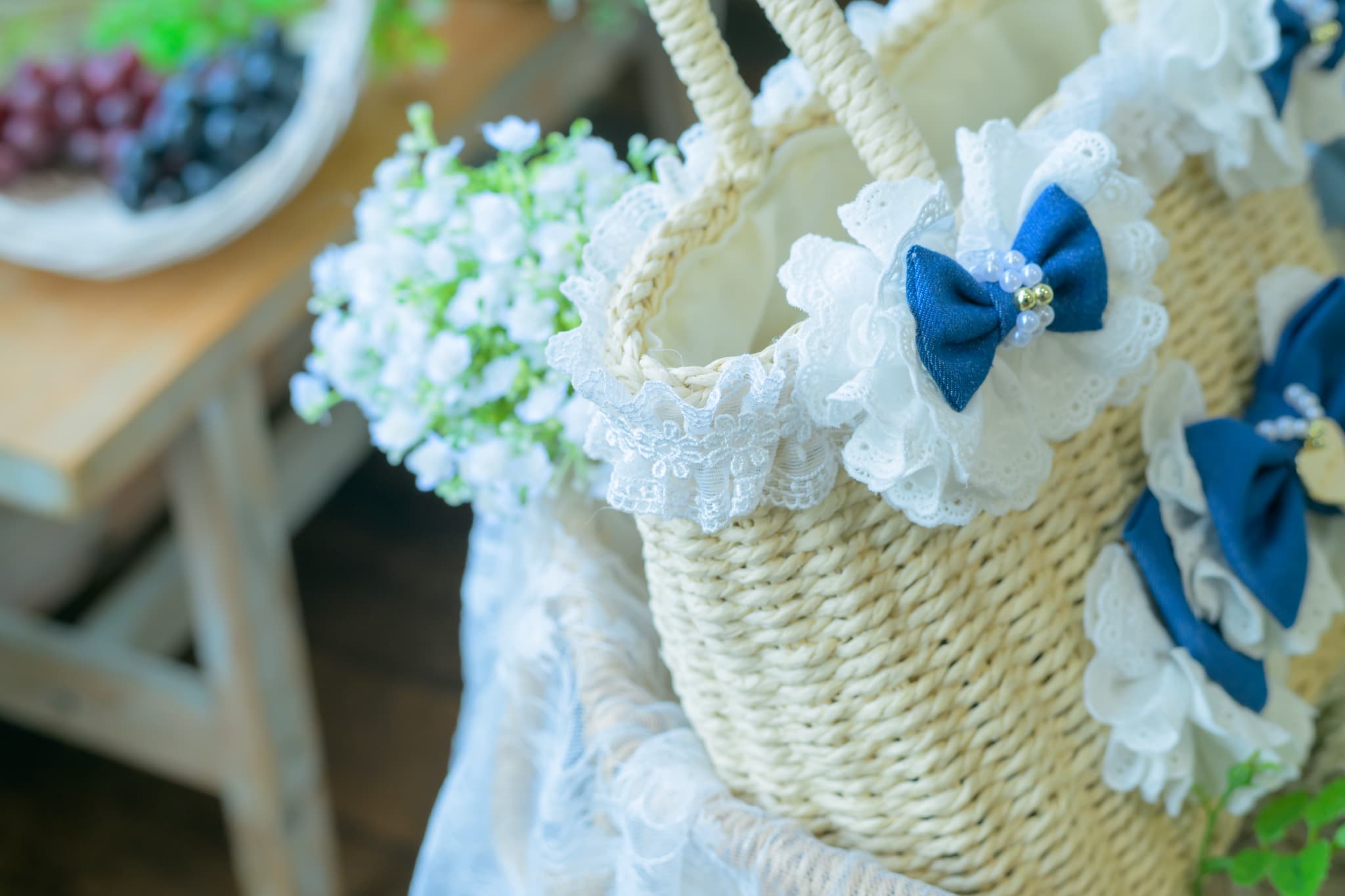 BK-008ﾃﾞﾆﾑﾊﾞﾚｯﾀ付きかごﾊﾞｯｸﾞ