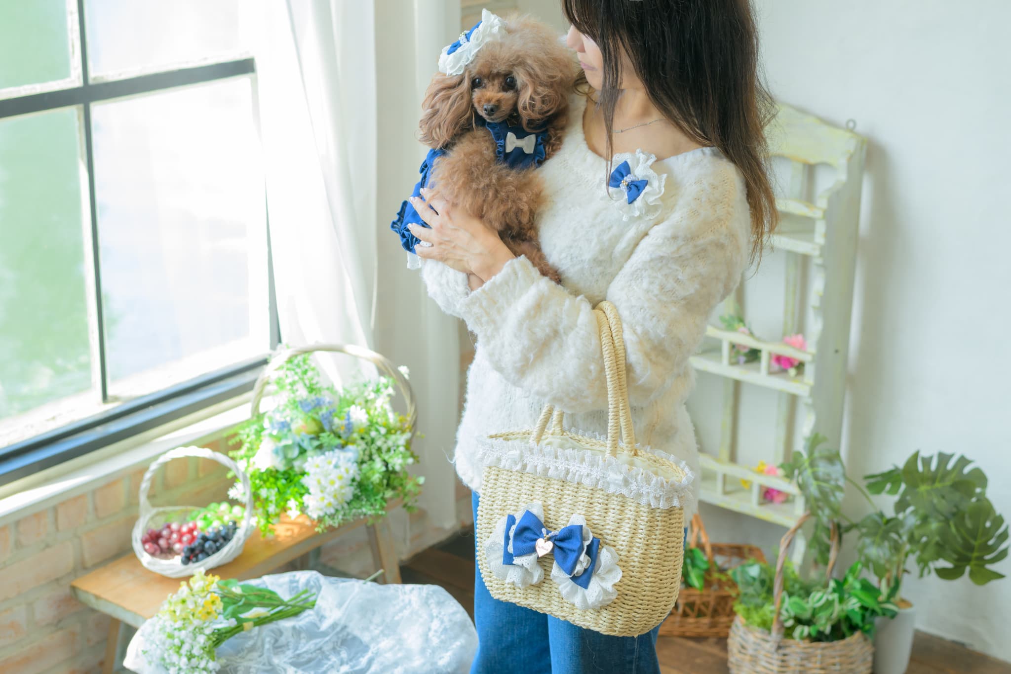 BK-008ﾃﾞﾆﾑﾊﾞﾚｯﾀ付きかごﾊﾞｯｸﾞ