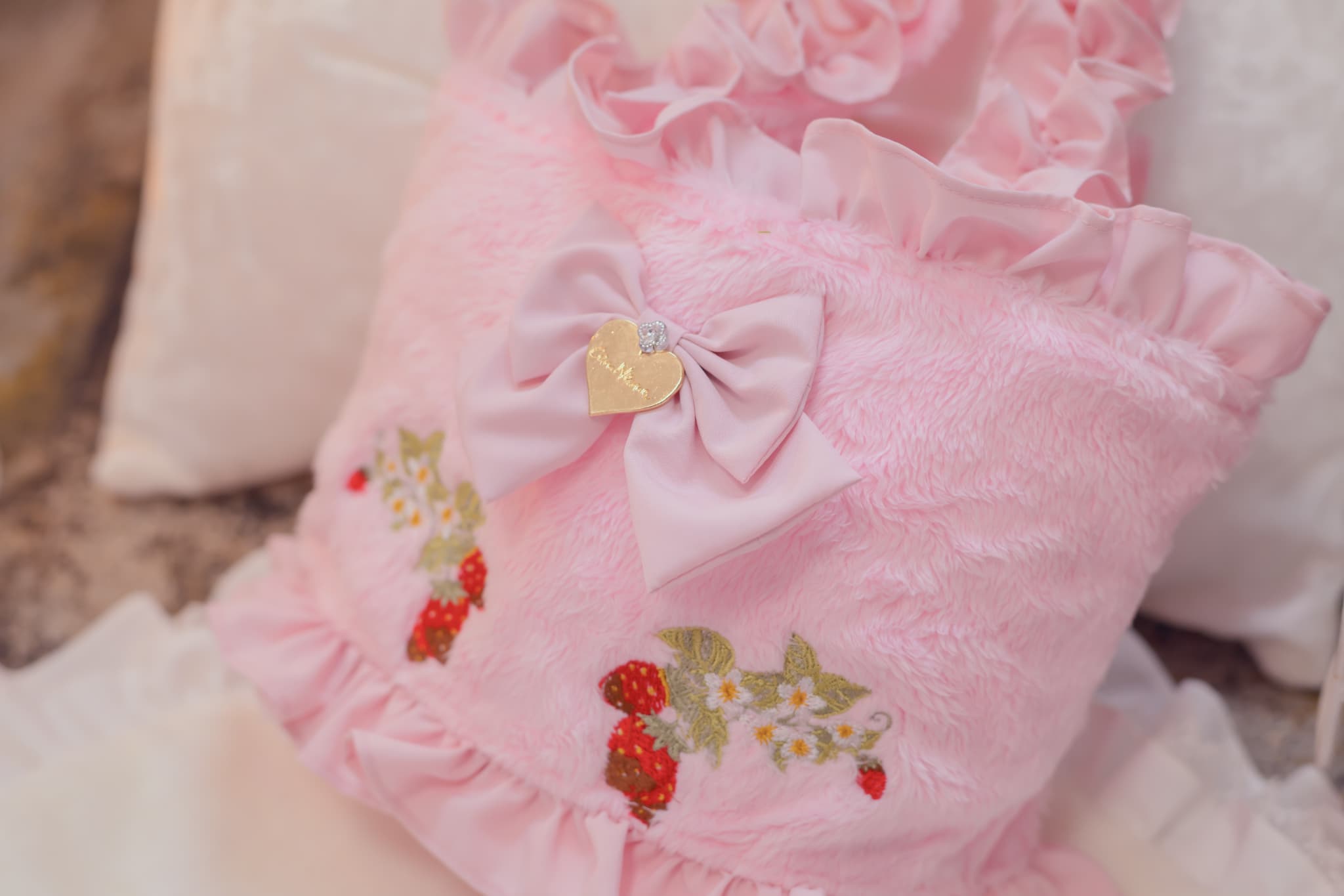 BK-011 ホイップいちご刺繍フリルバッグ　Sサイズ