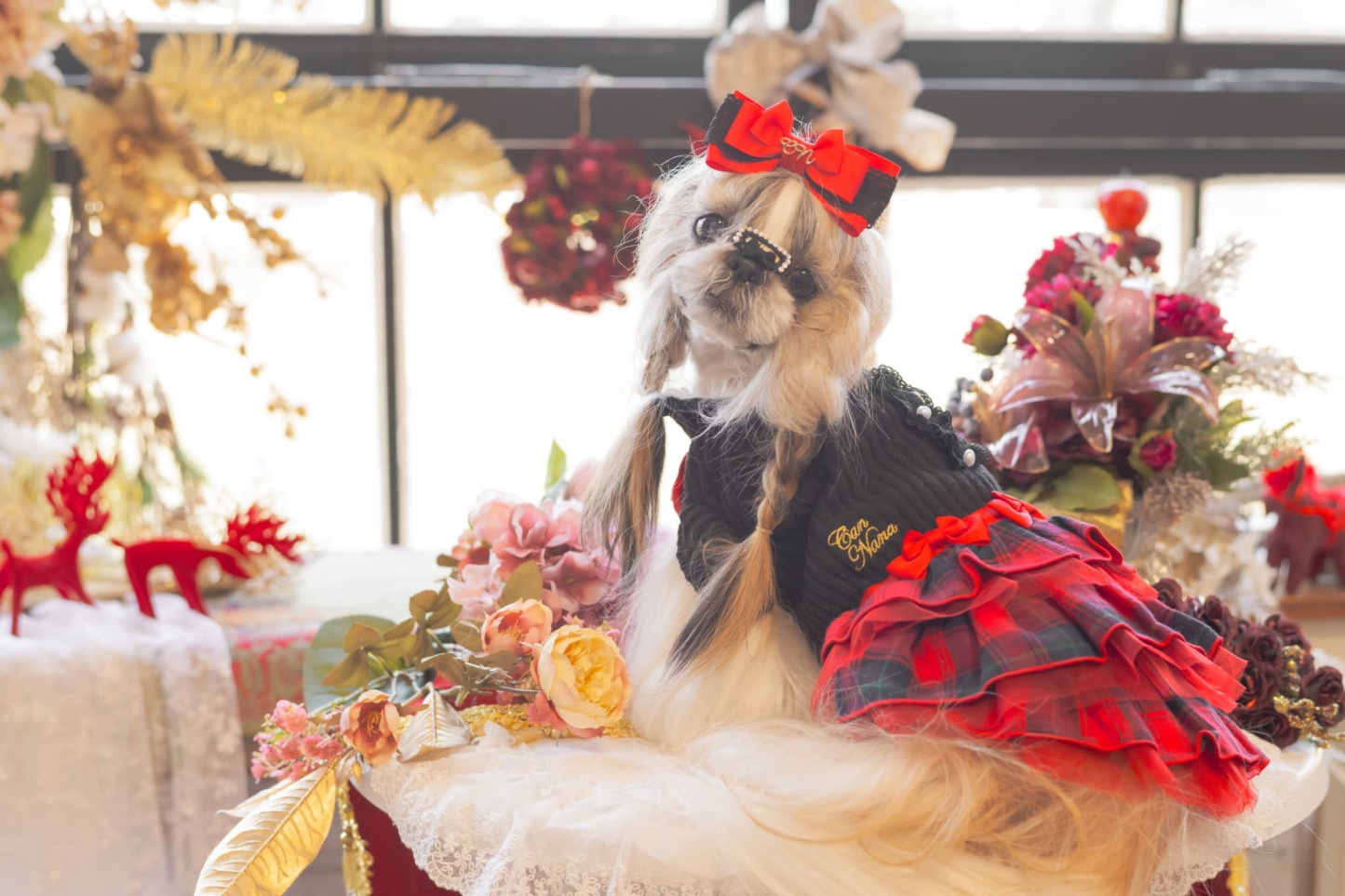 リブ×タータンチェックドッキングワンピース