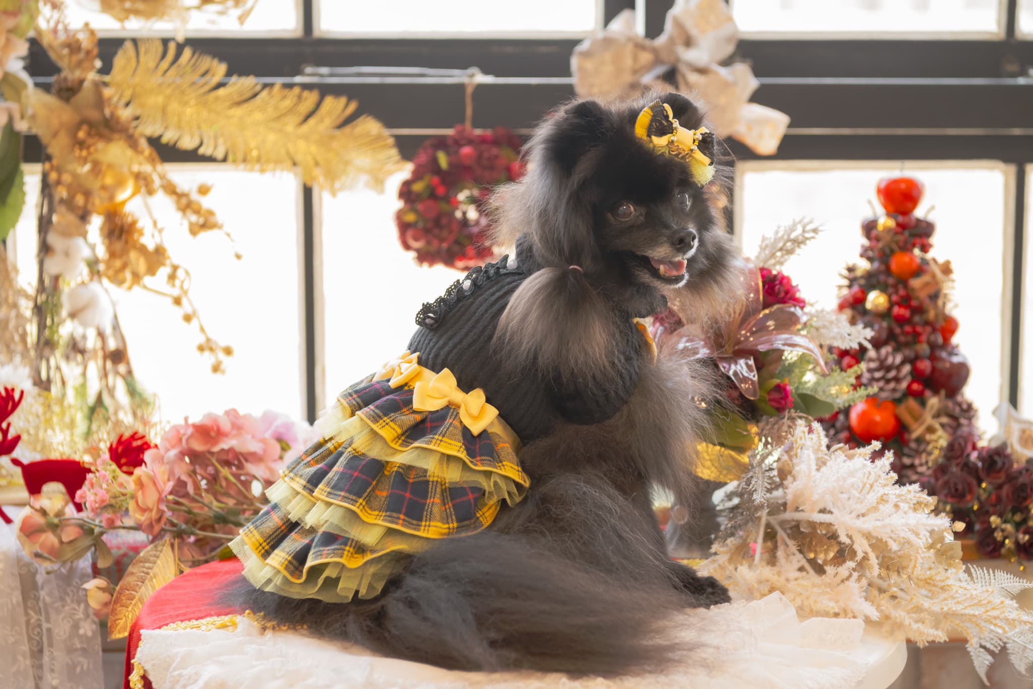 リブ×タータンチェックドッキングワンピース