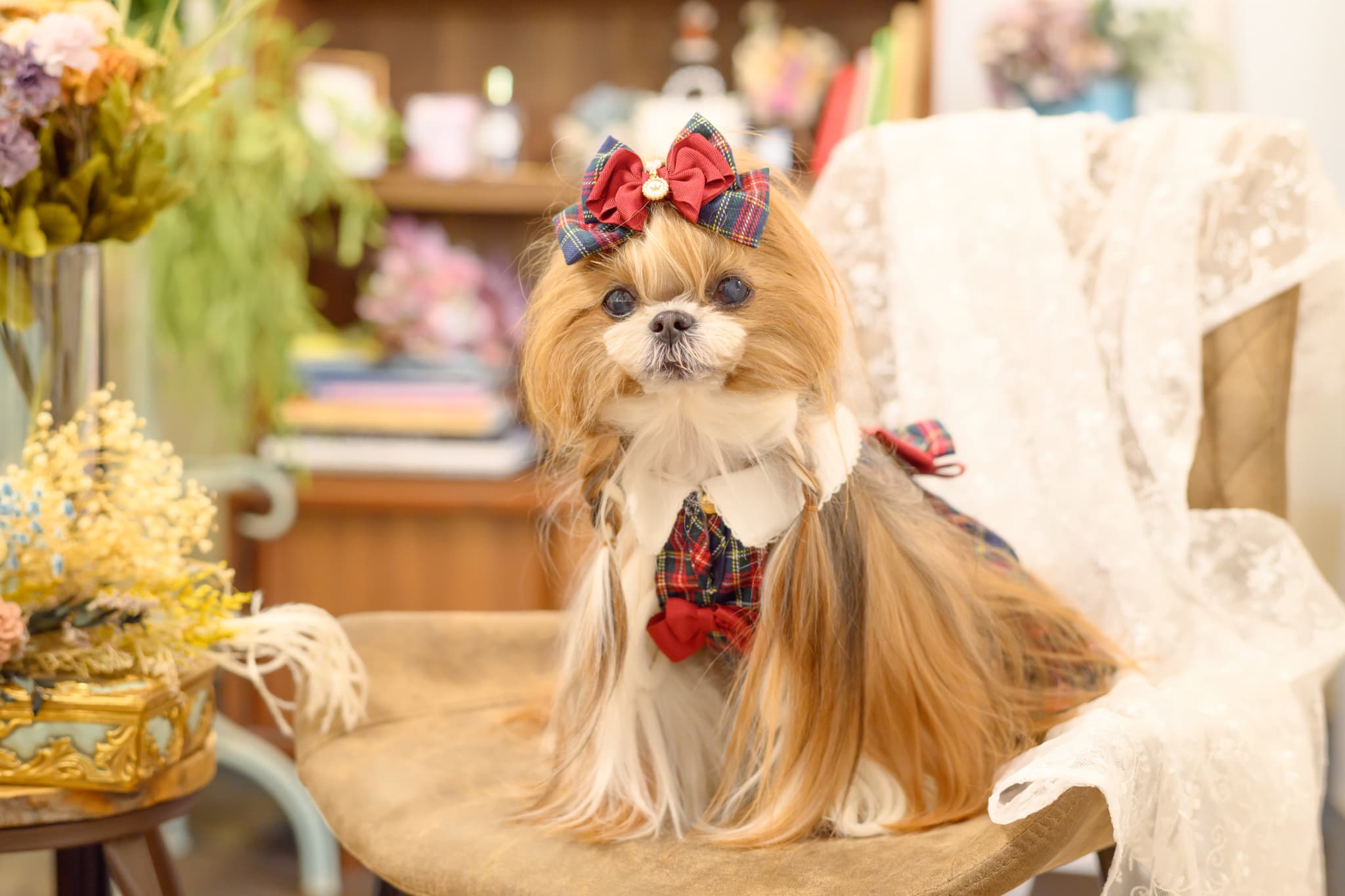 白襟タータンチェックワンピー