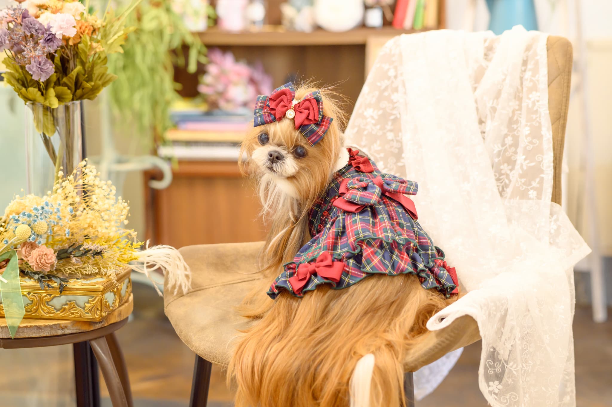 白襟タータンチェックワンピー