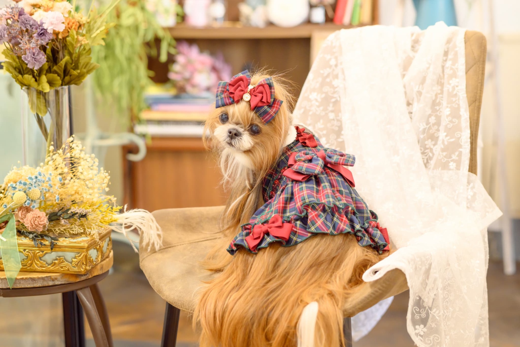 白襟タータンチェックワンピー