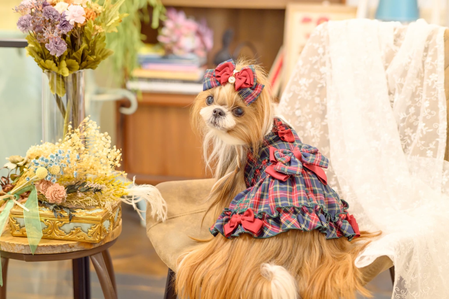 白襟タータンチェックワンピー