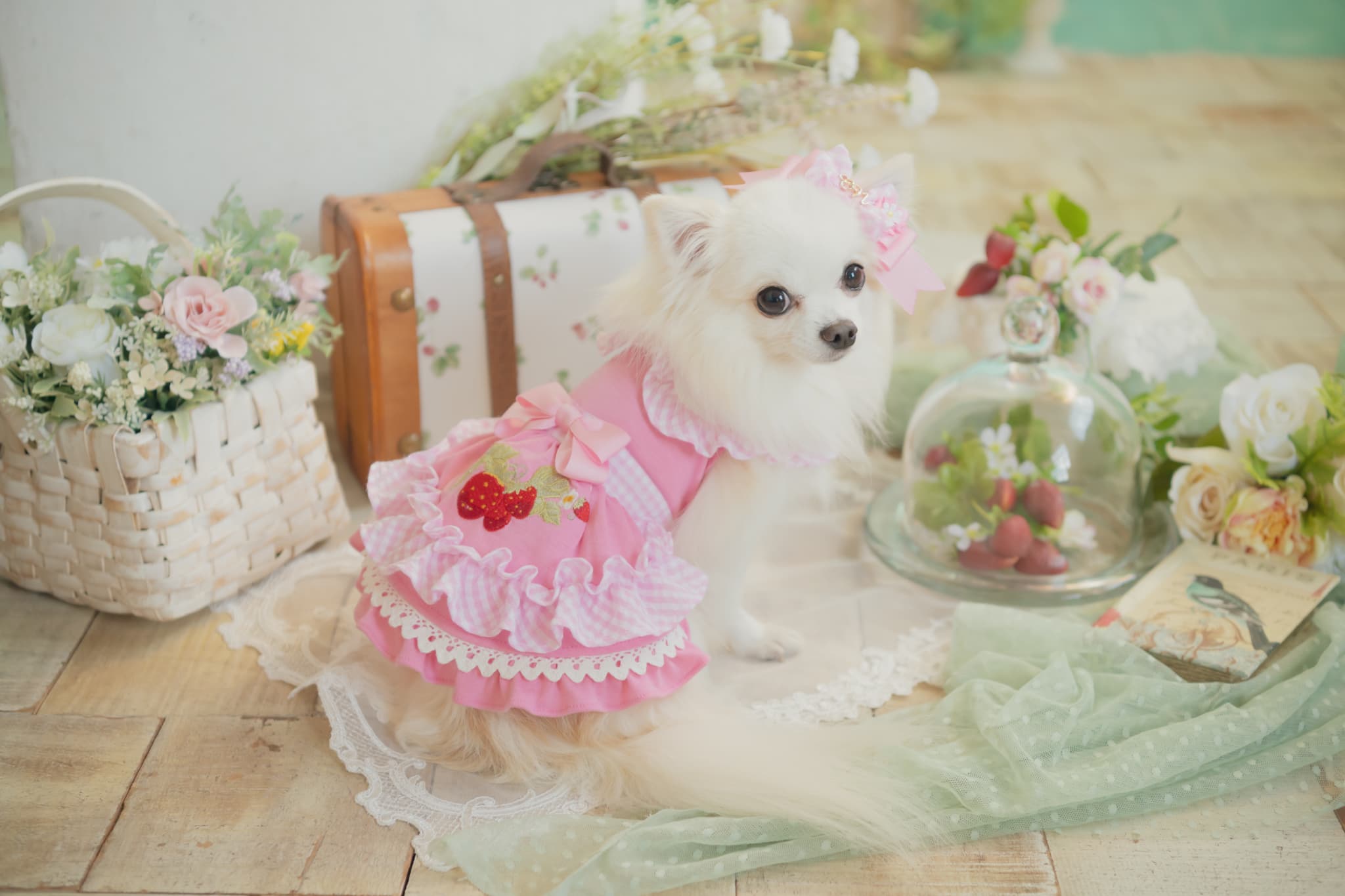 レトロいちごギンガムフリルワンピース