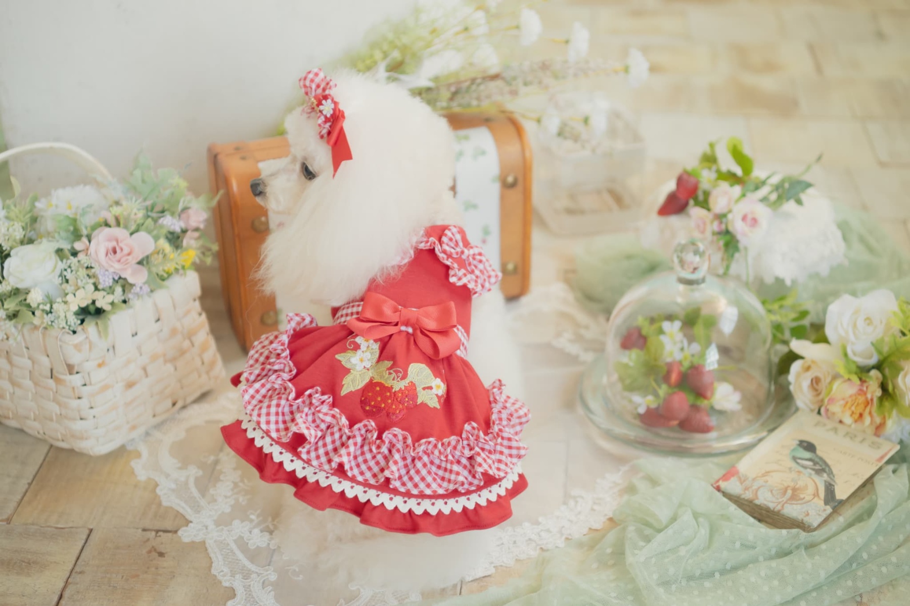 レトロいちごギンガムフリルワンピース