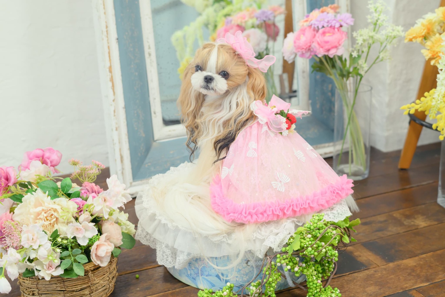 1178レース＆チュールキャミワンピース(リボンブローチ付き)