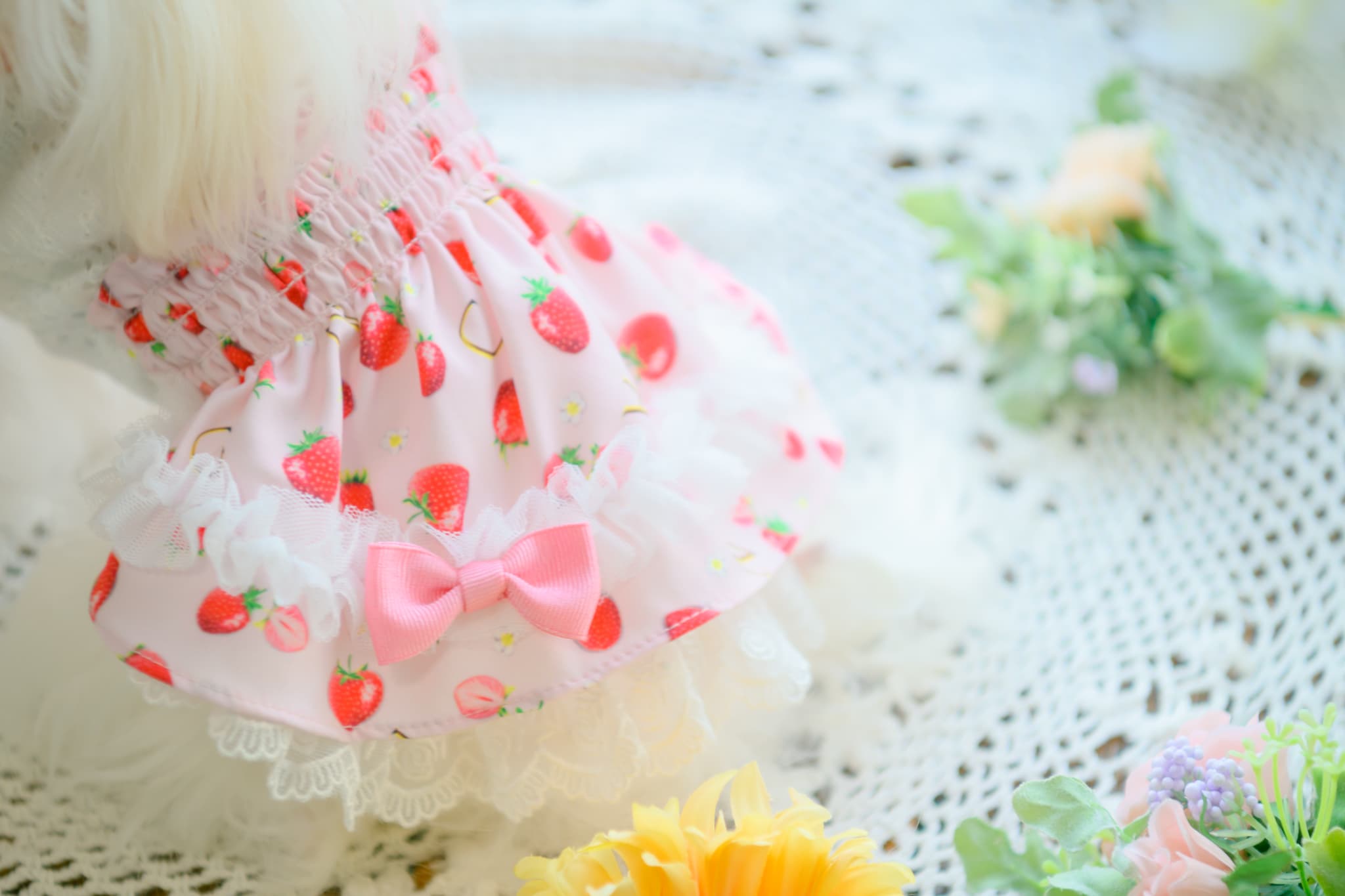 いちご柄シフォンドッキングワンピース