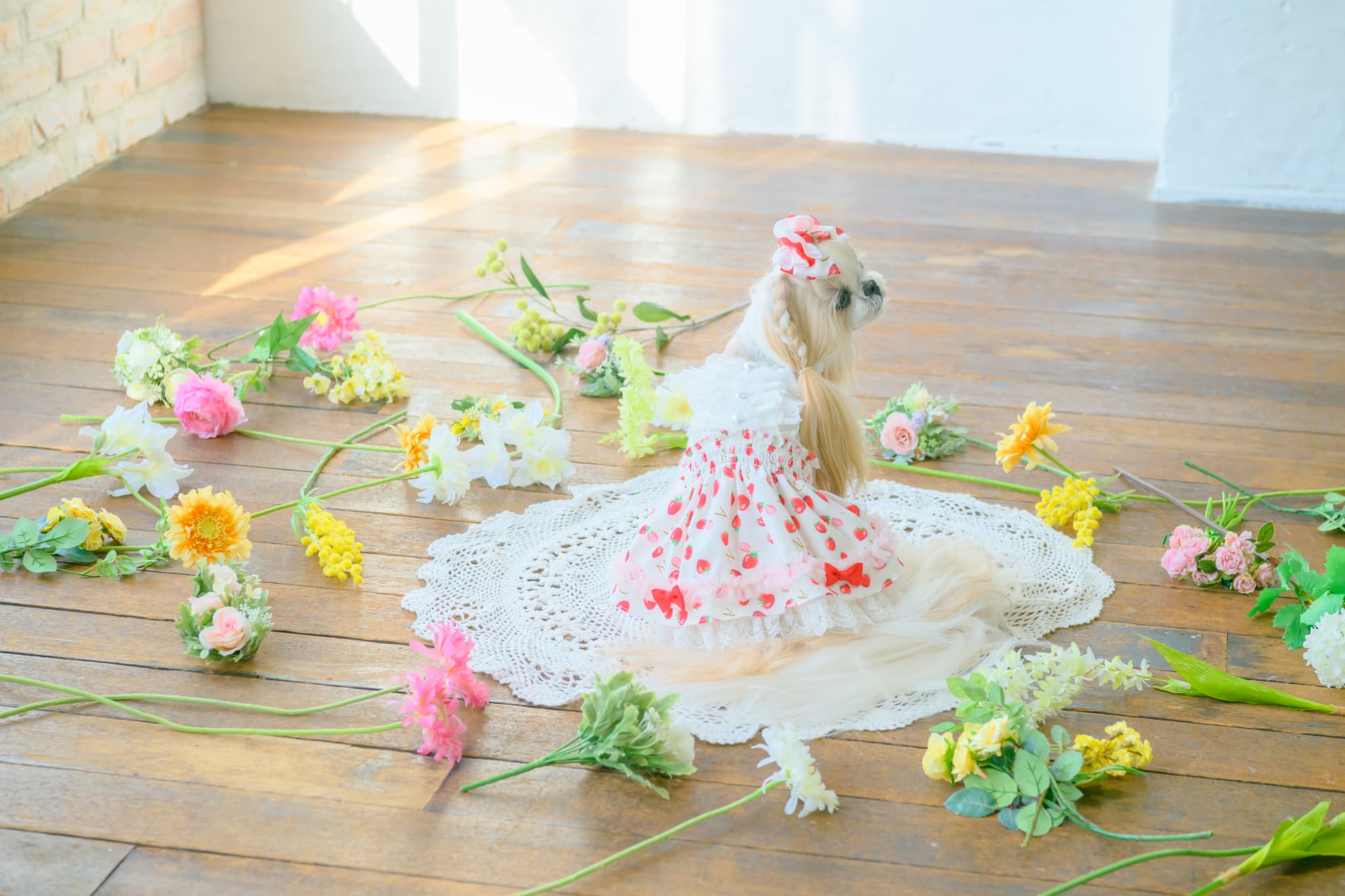 いちご柄シフォンドッキングワンピース