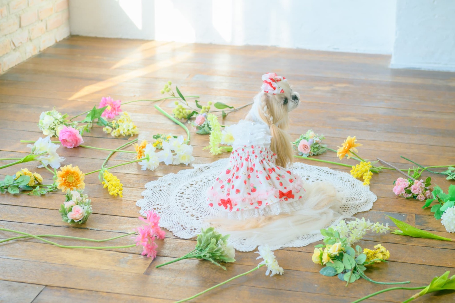 いちご柄シフォンドッキングワンピース