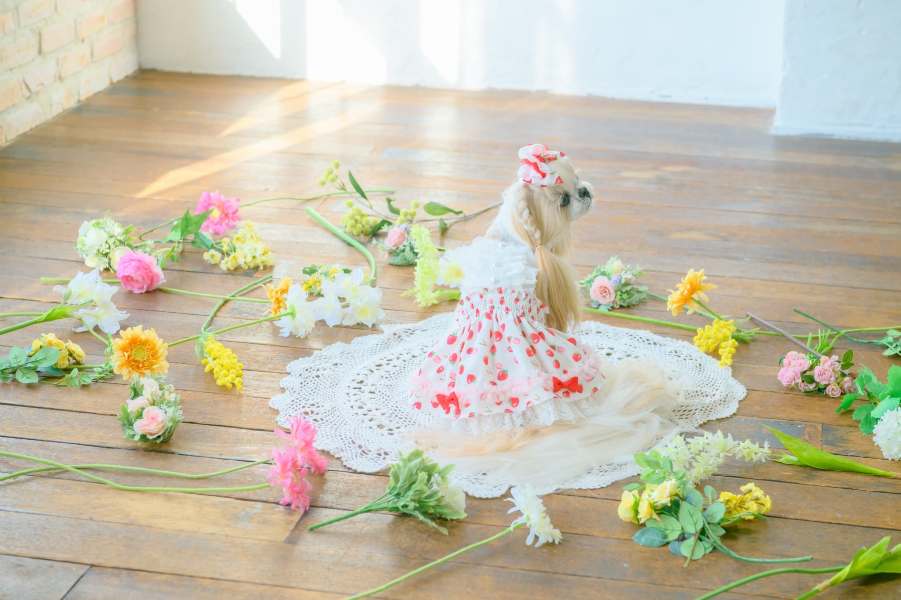 いちご柄シフォンドッキングワンピース