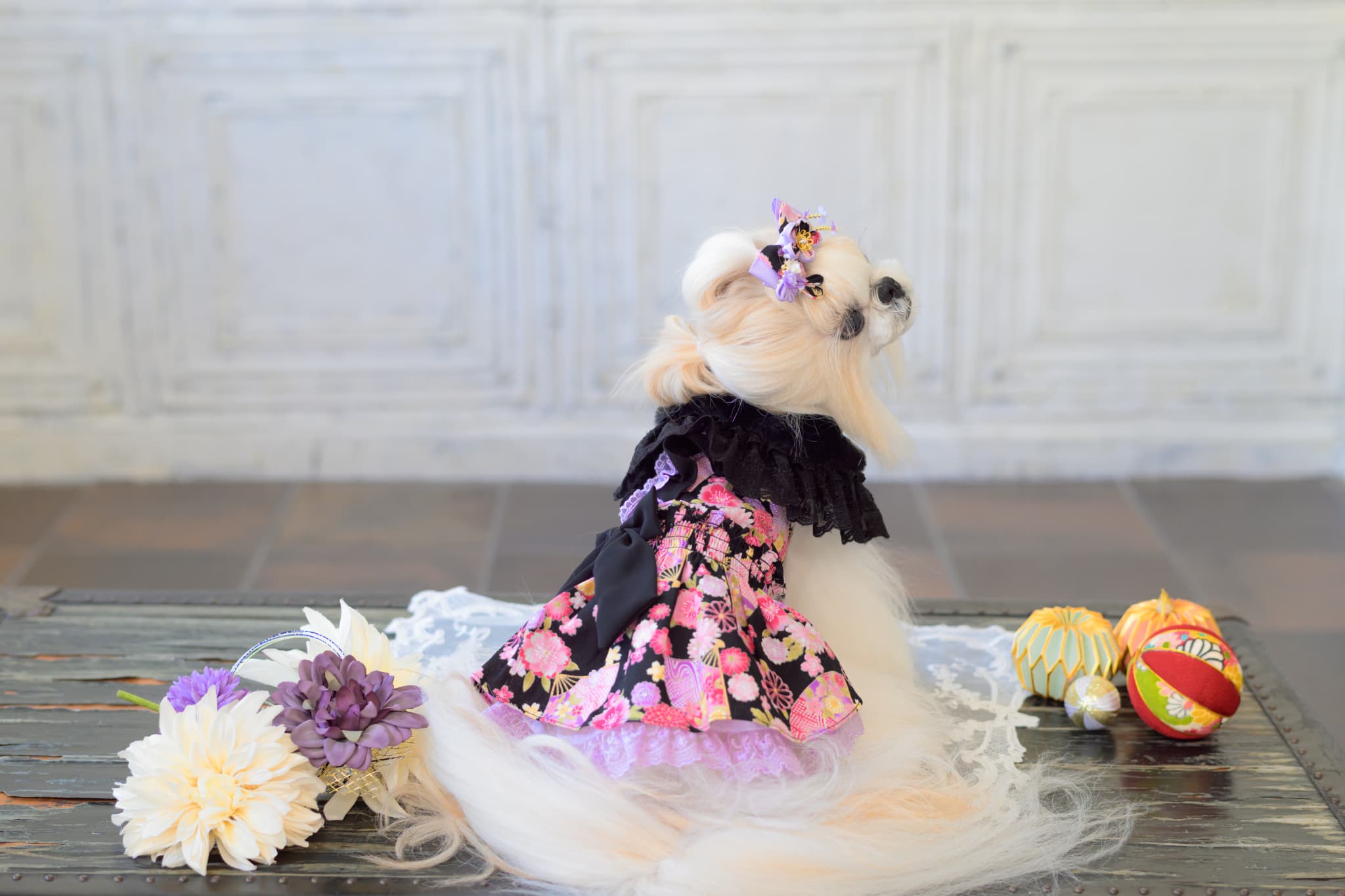 ファーとレースのドレスカラー