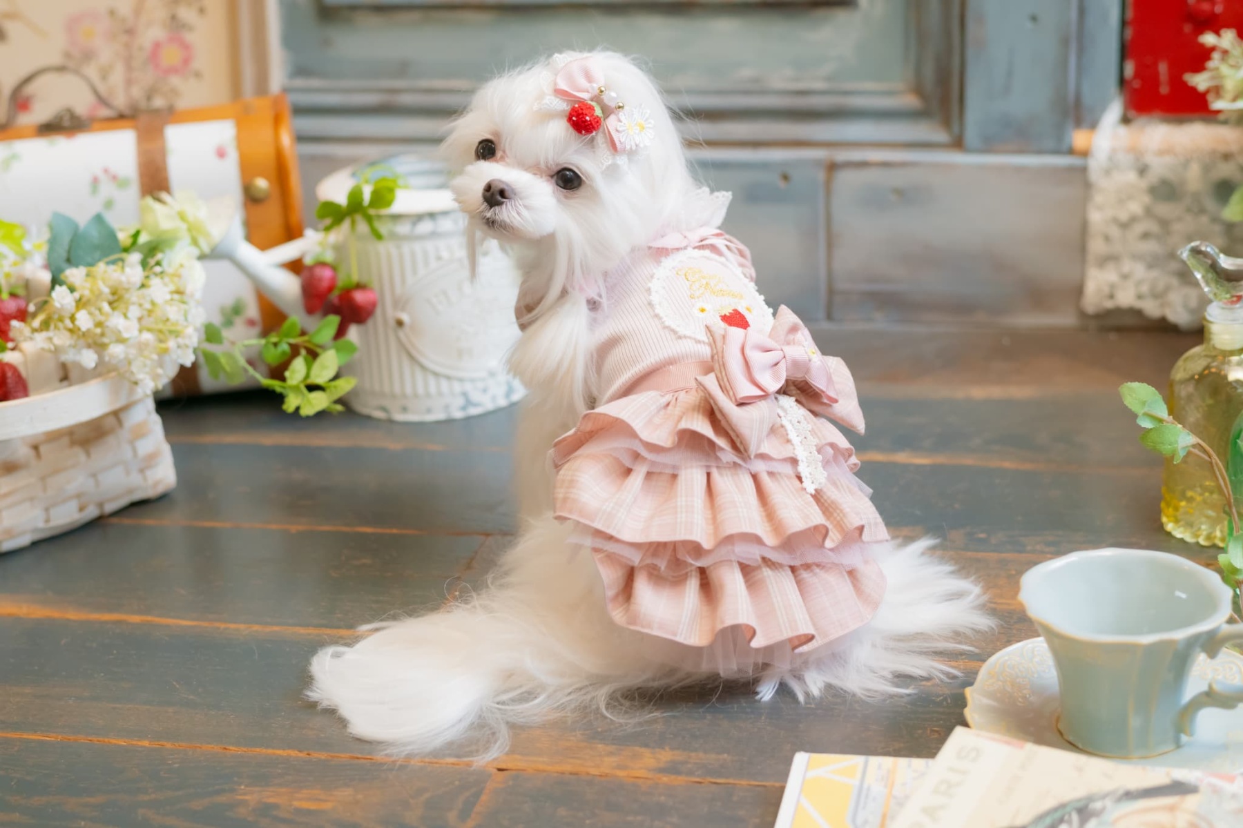 お花といちごのバレッタリボン