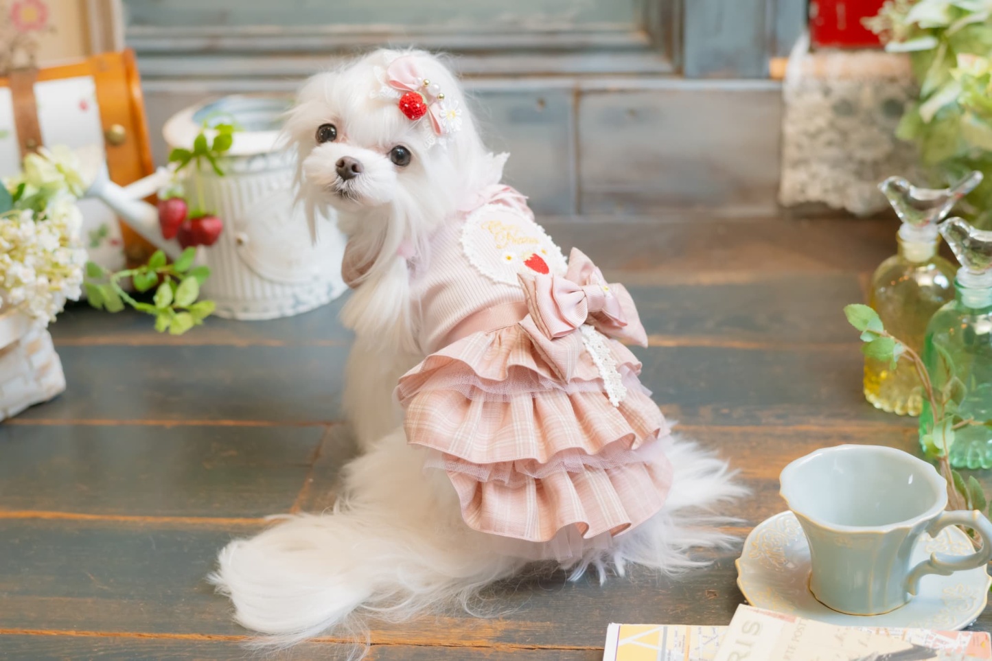 お花といちごのバレッタリボン