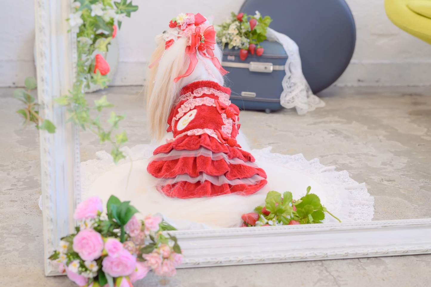 LB-322いちごオーガンジーフリルバレッタリボン レッド