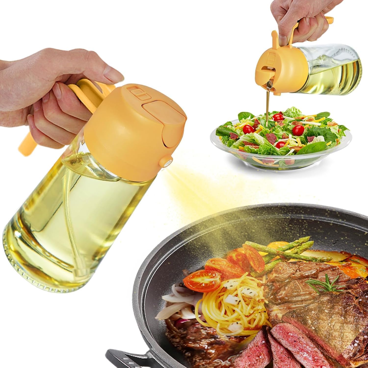 470ml 2 en 1 Dispensador de Aceite y Pulverizador de Aceite, Vertedor Dispensador de Aceite de Oliva para, Cocina, Cocinar,Freidora de Aire,Ensalada. Barbacoa (Negro)