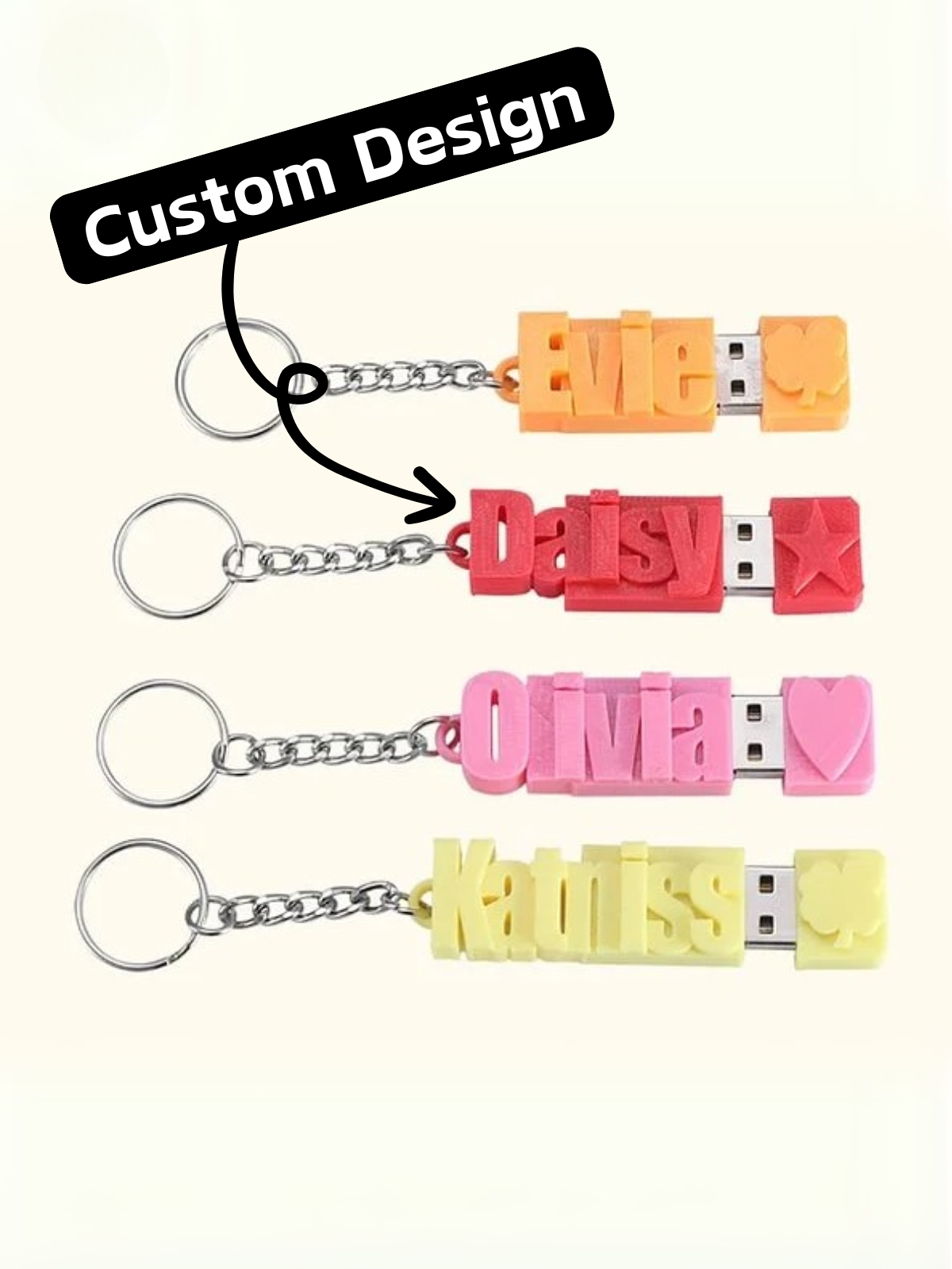 1 pcs Personalized 3D Name Keychain USB Flash Drive , Matte Finish,Compact Rectangular Shape,Keyring USB Storage Stick for Back to School, Birthday Gifts, Travel, Office, Everyday Use