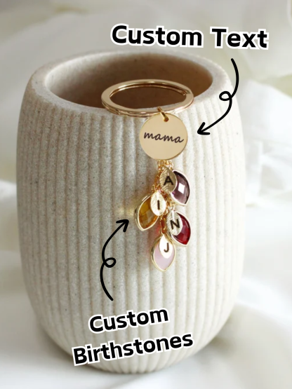 1 pc/set Personalized Birthstone Keychain with Engraved Name, Metal Keychain for Mama, Leaf Initial Design, Heart-Shaped Pendant, Customizable Mothers Day Gift, Perfect for Birthdays, Anniversaries, and Celebrations